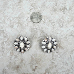 Silver Natural Stone Floral Concho Earrings - Montana West World
