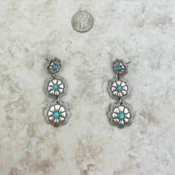 Western Charms Concho Silvertone Flower Dangle Earrings with
