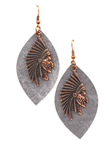 Montana West Leaf Shape Indian Head Earrings - Montana West World