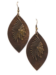 Montana West Leaf Shape Indian Head Earrings - Montana West World