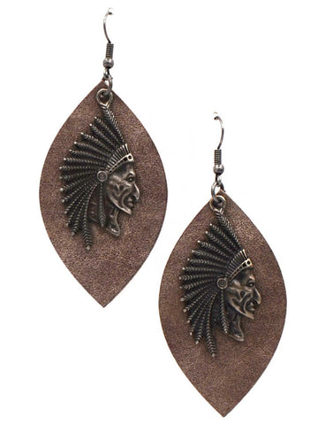 Montana West Leaf Shape Indian Head Earrings - Montana West World