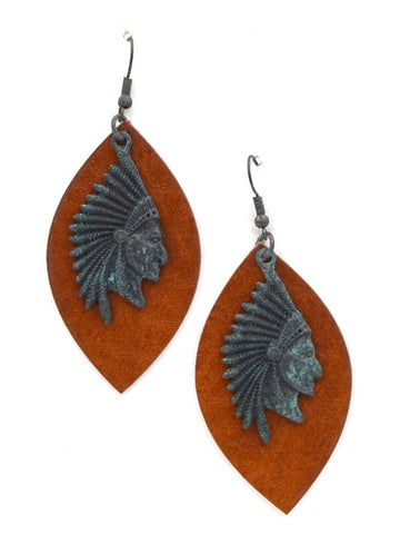 Montana West Leaf Shape Indian Head Earrings - Montana West World