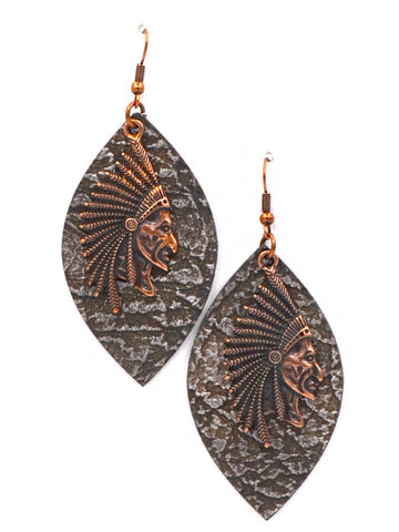 Montana West Leaf Shape Indian Head Earrings - Montana West World