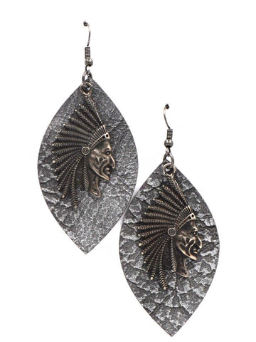 Montana West Leaf Shape Indian Head Earrings - Montana West World