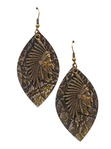 Montana West Leaf Shape Indian Head Earrings - Montana West World