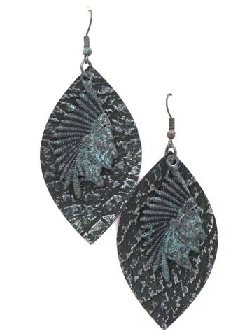 Montana West Leaf Shape Indian Head Earrings - Montana West World