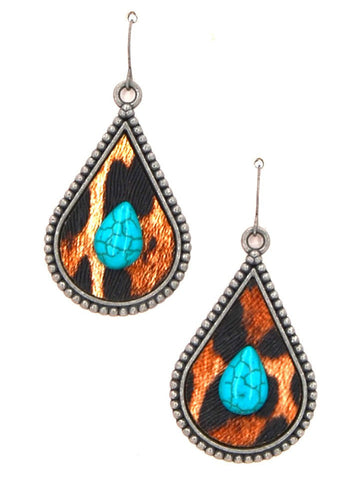 Montana West Animal Print Teardrop Turquoise Earrings - Montana West World