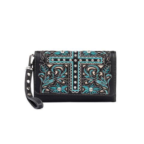 Montana West Cut-out Floral Embroidered Cross Wallet - Montana West World