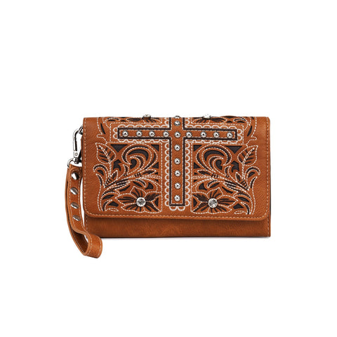 Montana West Cut-out Floral Embroidered Cross Wallet - Montana West World