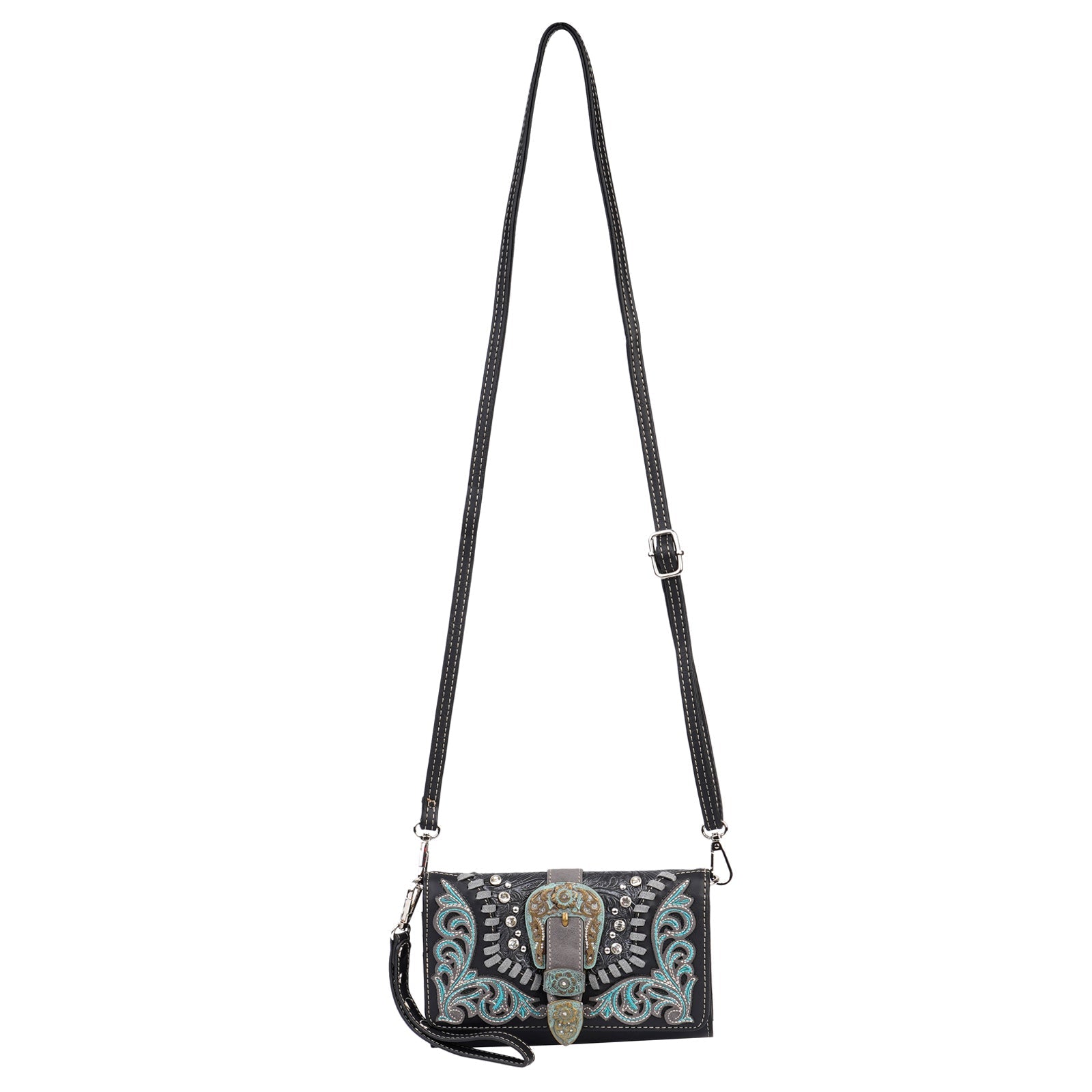 Montana West Floral Embroidered Buckle Crossbody Wallet - Montana West World