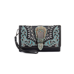 Montana West Floral Embroidered Buckle Crossbody Wallet - Montana West World