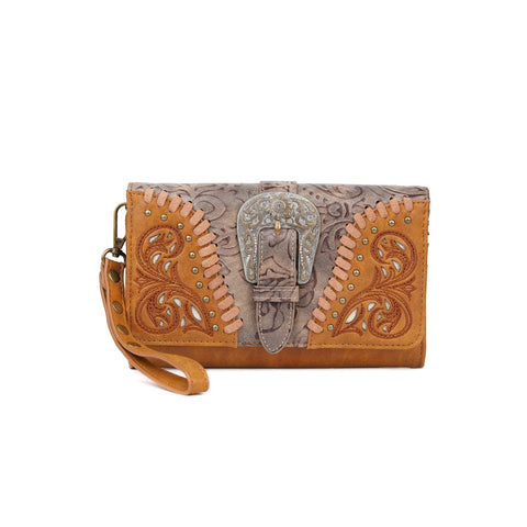 Montana West Cut-out Western Floral Buckle Crossbody Wallet - Montana West World