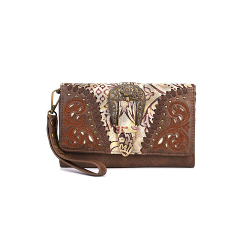 Montana West Cut-out Western Floral Buckle Crossbody Wallet - Montana West World