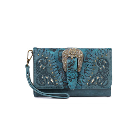 Montana West Cut-out Western Floral Buckle Crossbody Wallet - Montana West World