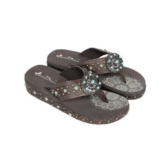 Mandala Aztec Tooled Wedge with Crosses Flip Flops - Montana West World