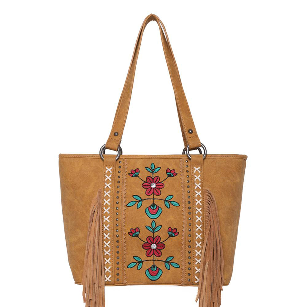 Montana West Embroidered Floral Fringe Concealed Carry Tote - Montana West World