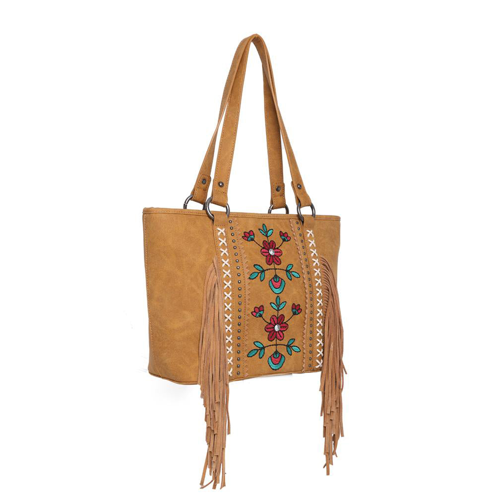 Montana West Embroidered Floral Fringe Concealed Carry Tote - Montana West World