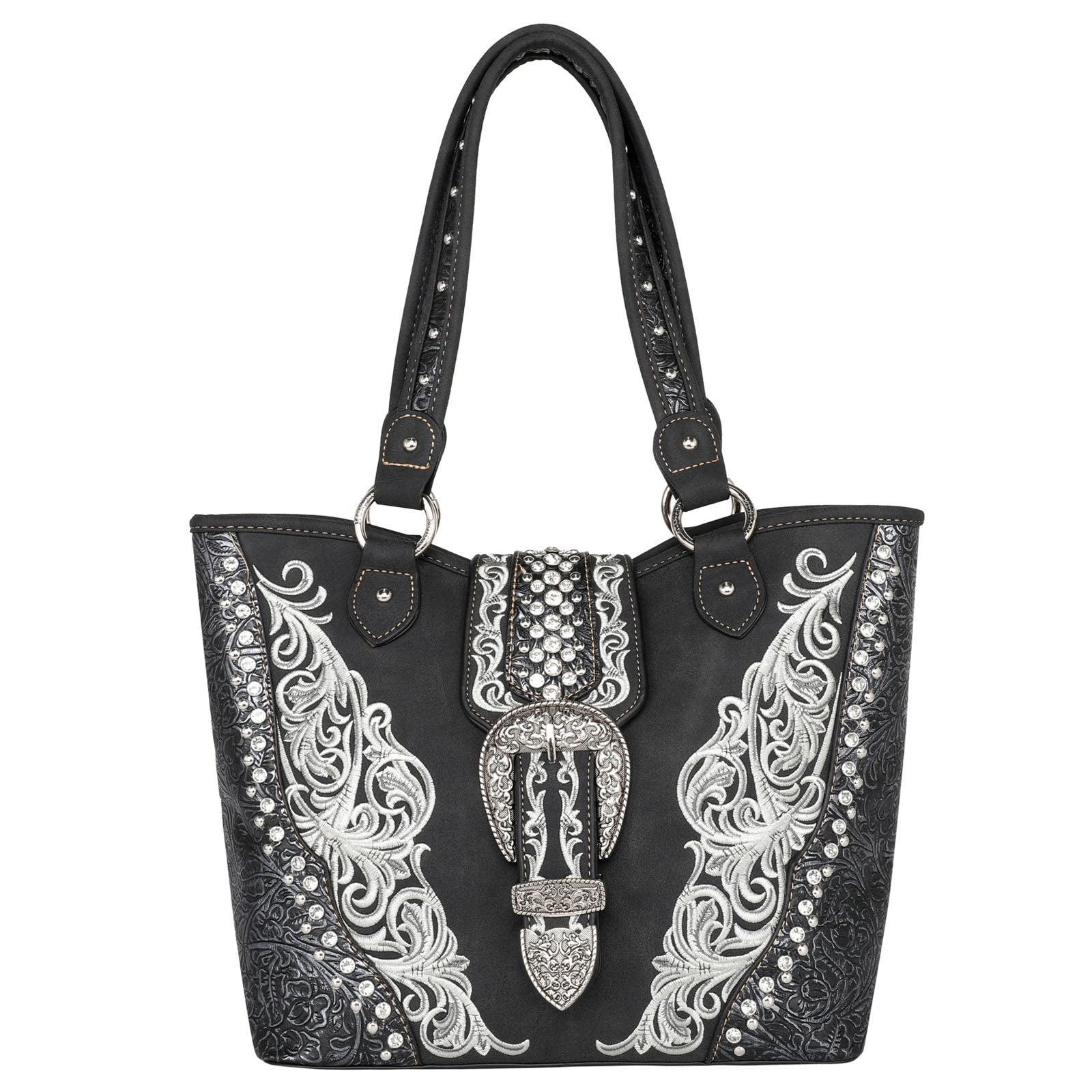 Montana West Embossed Crystal Buckle Concealed Tote - Montana West World