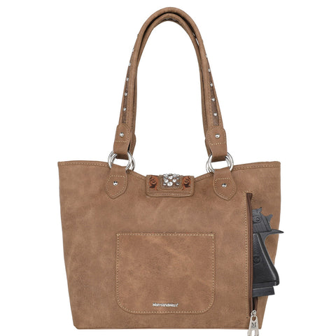 Montana West Embossed Crystal Buckle Concealed Tote - Montana West World