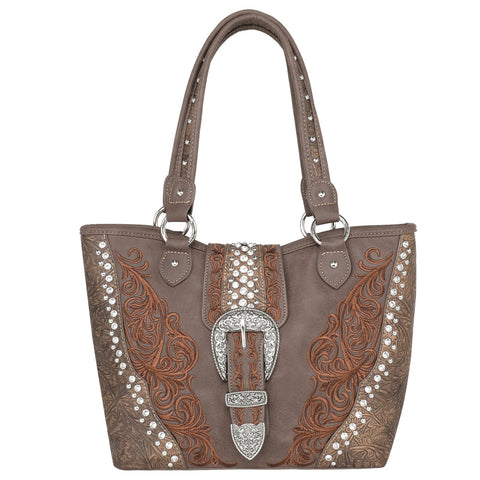 Montana West Embossed Crystal Buckle Concealed Tote - Montana West World