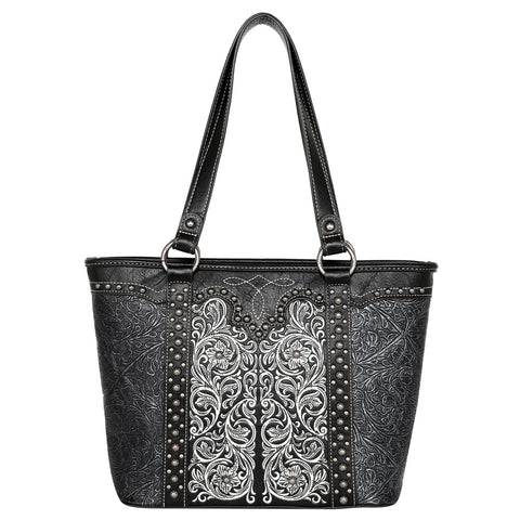 Montana West Floral Embroidered Embossed Studded Tote Bag - Montana West World