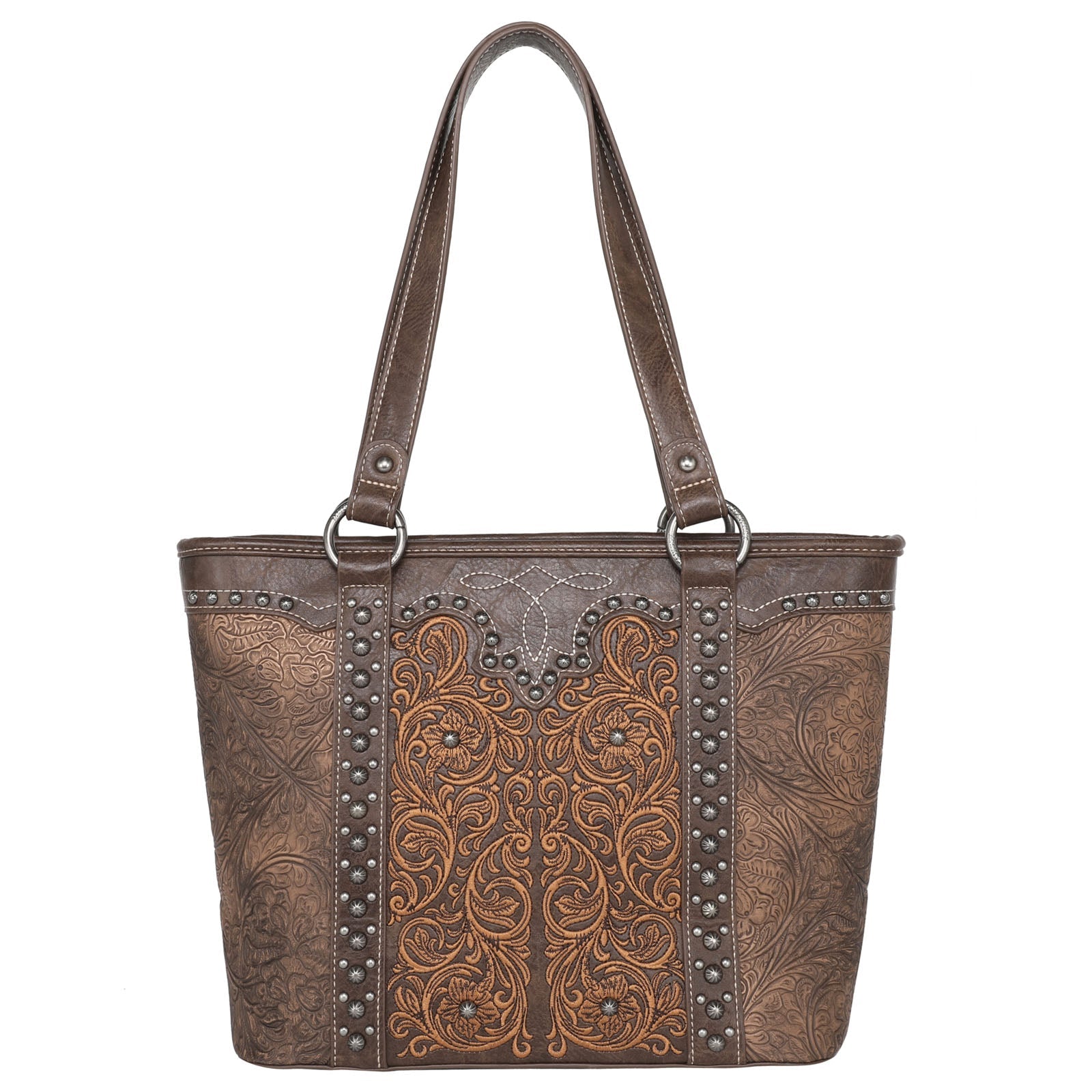 Montana West Floral Embroidered Embossed Studded Tote Bag - Montana West World