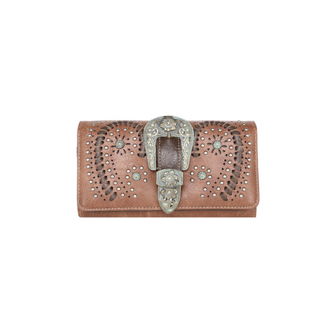 Montana West Buckle Whipstitch Studded Women Wallet - Montana West World