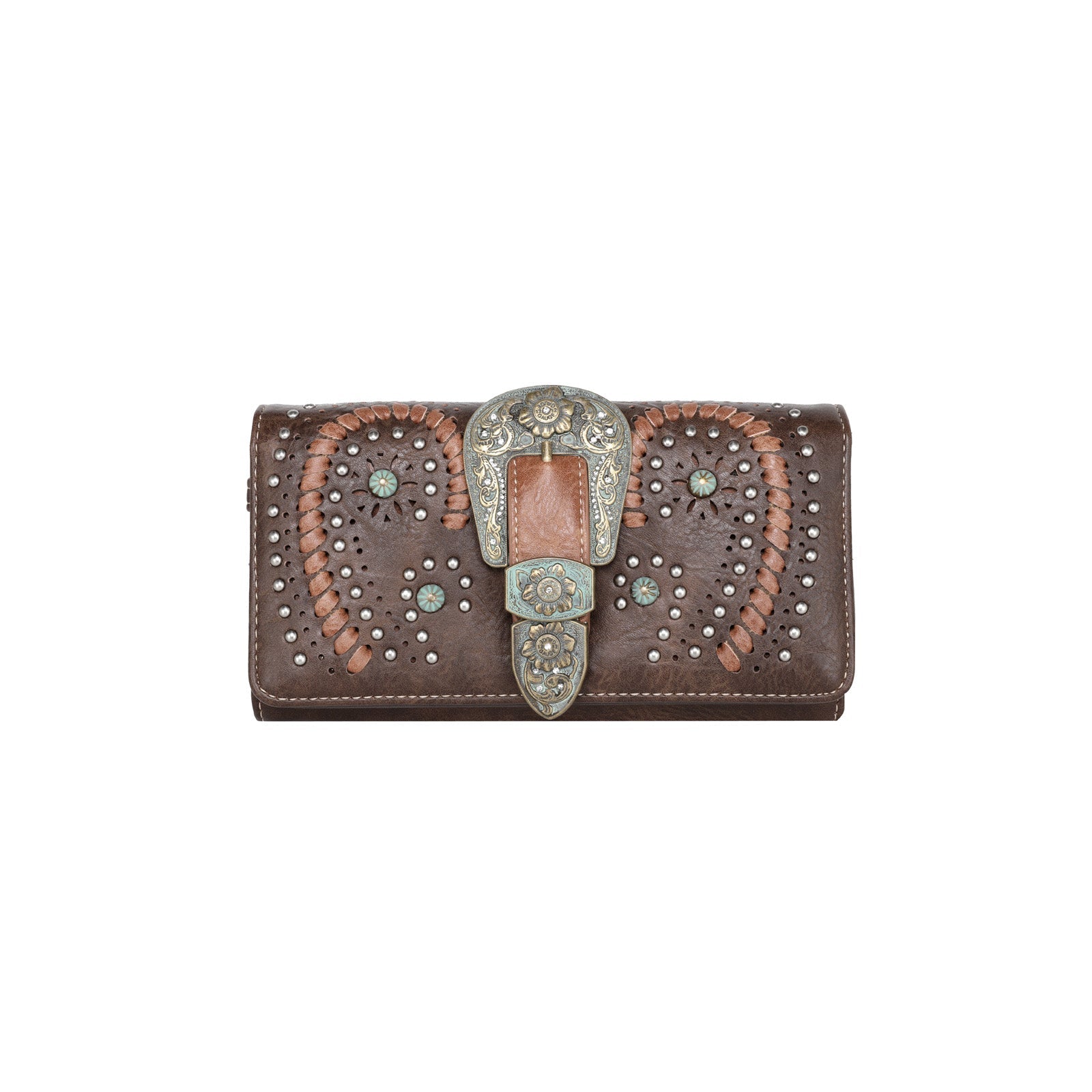 Montana West Buckle Whipstitch Studded Women Wallet - Montana West World