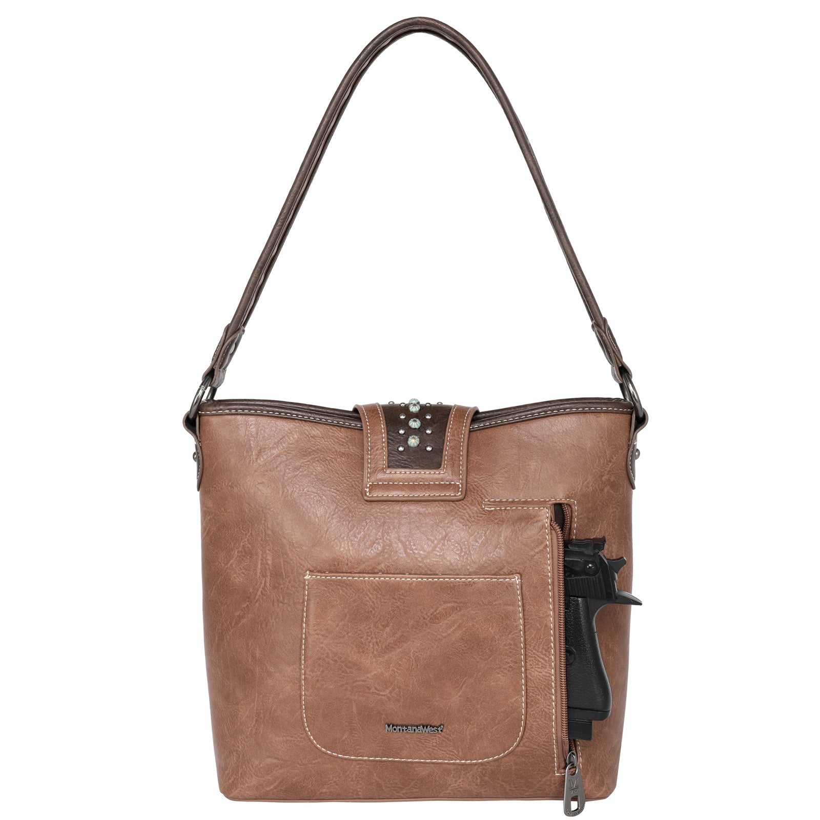 Montana West Buckle Whipstitch Studded Concealed Carry Hobo - Montana West World