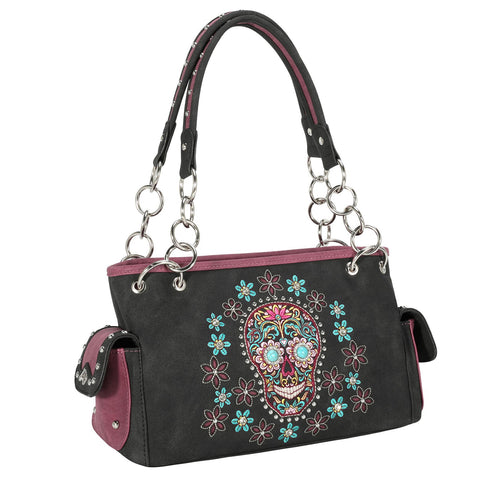 Montana West Embroidered Sugar Skull Concealed Carry Satchel - Montana West World