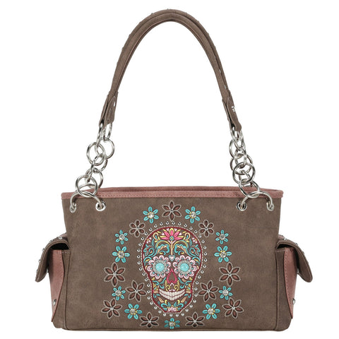 Montana West Embroidered Sugar Skull Concealed Carry Satchel - Montana West World