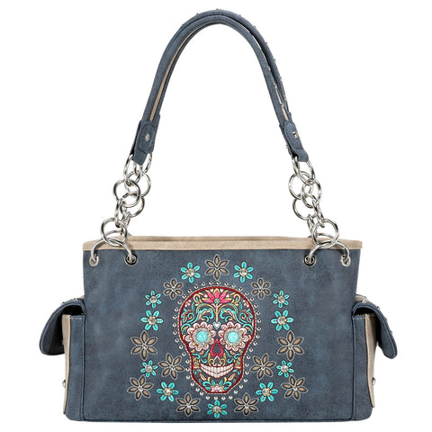 Montana West Embroidered Sugar Skull Concealed Carry Satchel - Montana West World