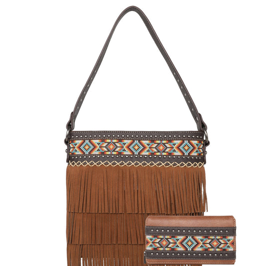 &MW1203G-918  Montana West Aztec Tiered Fringe Concealed Carry Hobo And Wallet Set - Montana West World