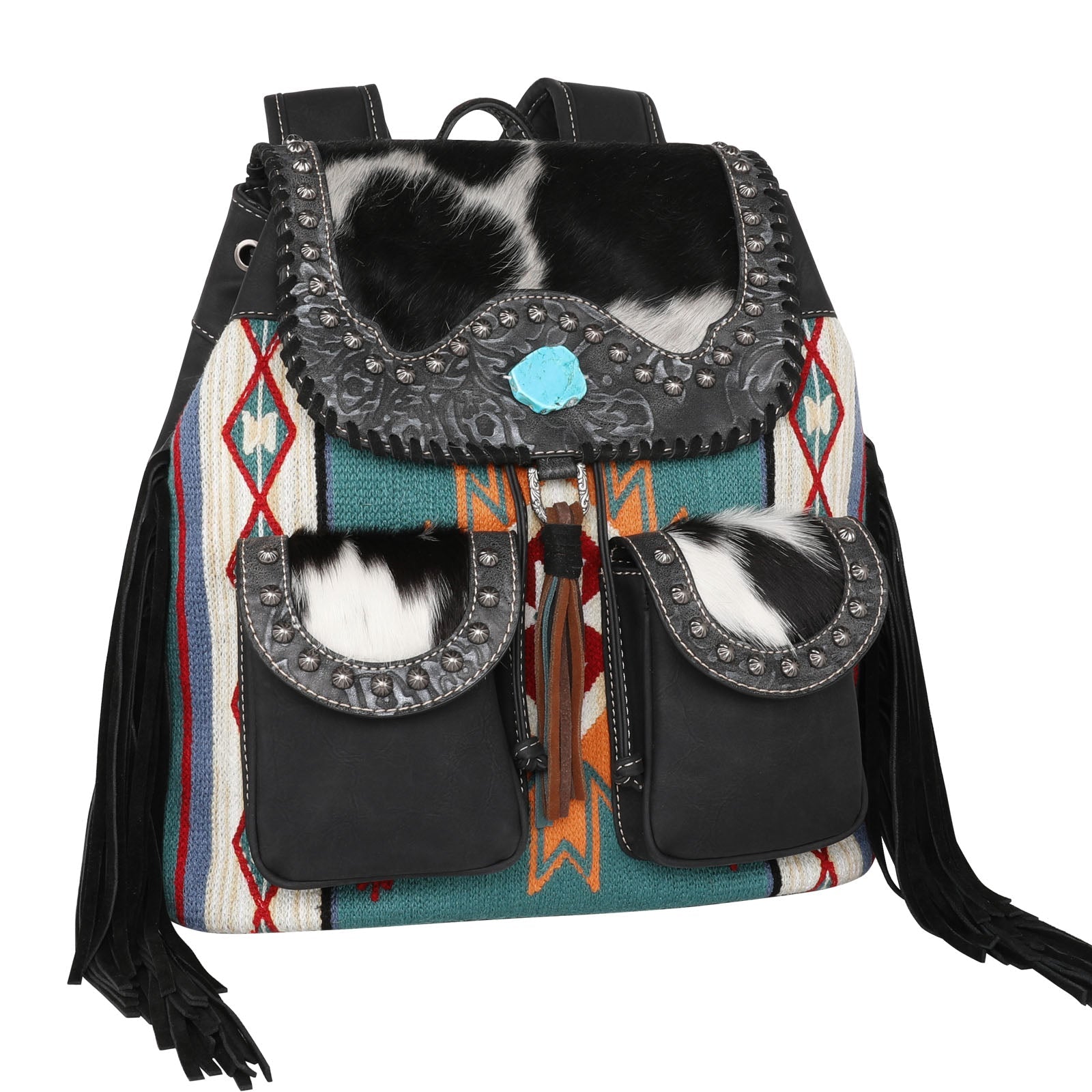 Montana West Aztec Fringe Cowhide Backpack Set - Montana West World