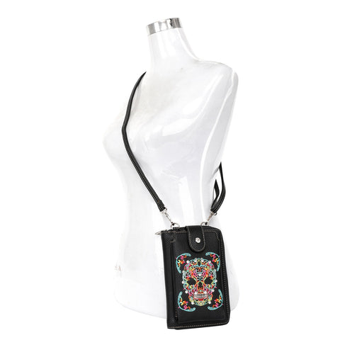 Montana West Embroidered Sugar Skull Crossbody Phone Bag - Montana West World