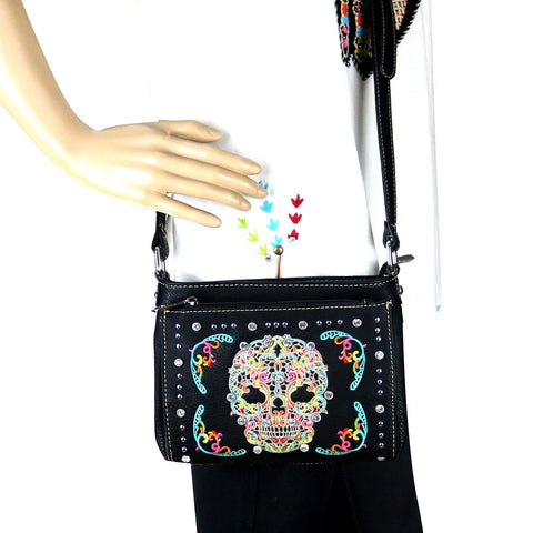 Montana West Embroidered Sugar Skull Organizer Crossbody - Montana West World