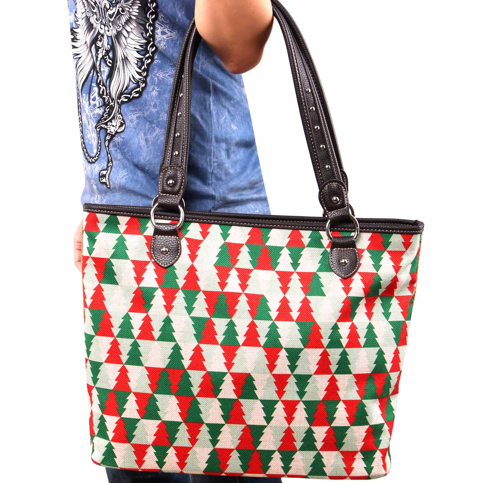 Montana West Christmas Tree Print Canvas Tote Bag - Montana West World