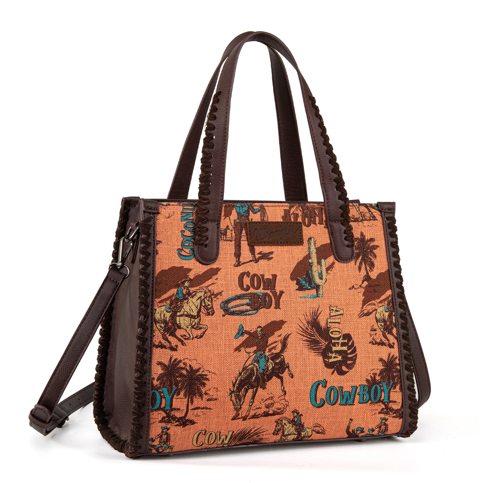 Wrangler Brown Retro Cowboy Print Crossbody Tote - Montana West World