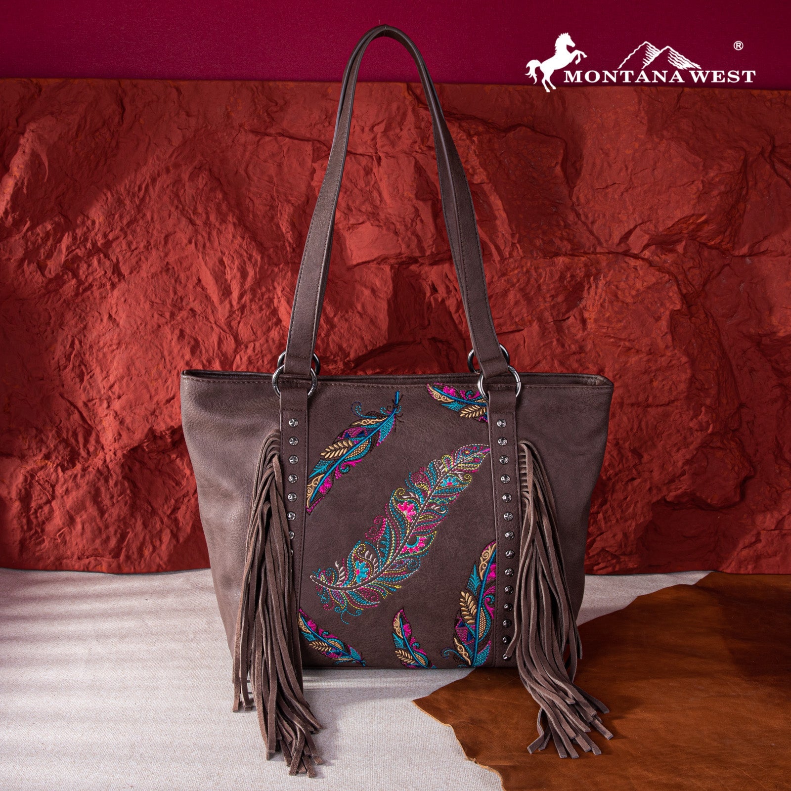 Montana West Embroidered Feather Concealed Carry Tote - Montana West World
