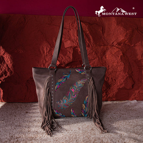 Montana West Embroidered Feather Concealed Carry Tote - Montana West World