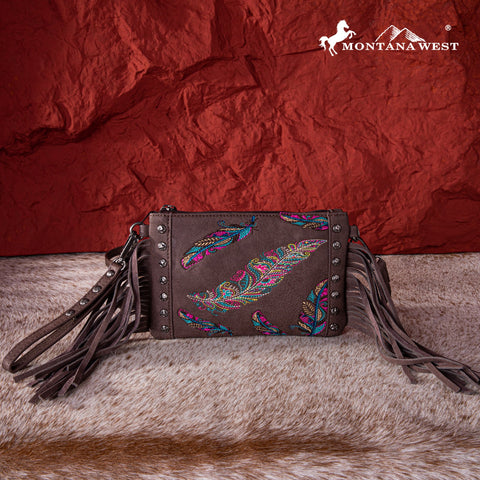 Montana West Embroidered Feather Collection Clutch/Crossbody - Montana West World