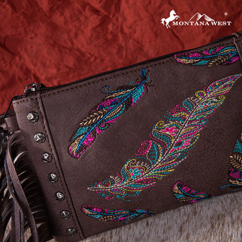 Montana West Embroidered Feather Collection Clutch/Crossbody - Montana West World