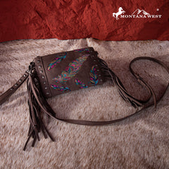 Montana West Embroidered Feather Collection Clutch/Crossbody - Montana West World