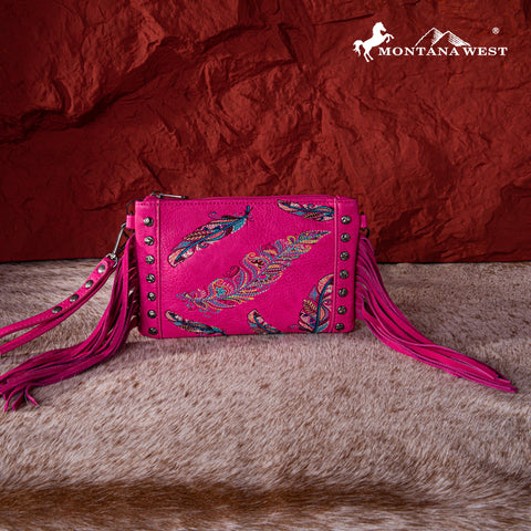 Montana West Embroidered Feather Collection Clutch/Crossbody - Montana West World