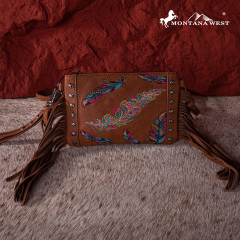 Montana West Embroidered Feather Collection Clutch/Crossbody - Montana West World