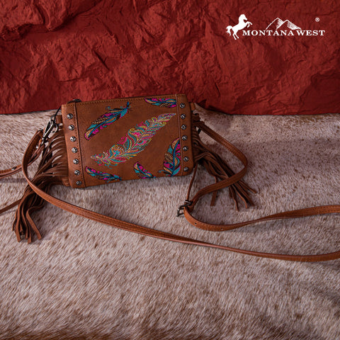 Montana West Embroidered Feather Collection Clutch/Crossbody - Montana West World