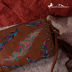Montana West Embroidered Feather Collection Clutch/Crossbody - Montana West World