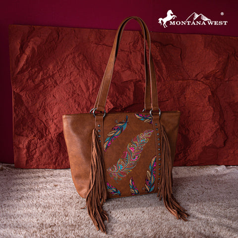 Montana West Embroidered Feather Concealed Carry Tote - Montana West World