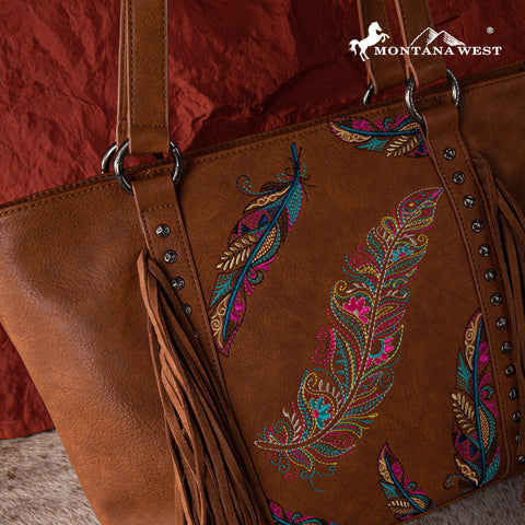 Montana West Embroidered Feather Concealed Carry Tote - Montana West World