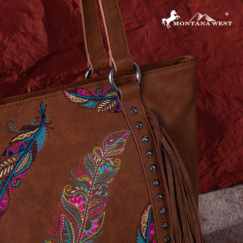 Montana West Embroidered Feather Concealed Carry Tote - Montana West World